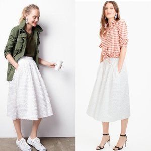 J. Crew 0 White Midi Skirt in Cotton Clip Dot